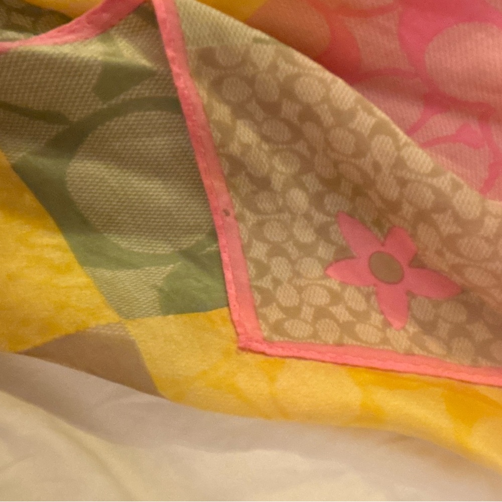 Coach Pink and Green 100% Silk neck/hair/purse Scarf, the Hamptons collection. - Picture 5 of 17